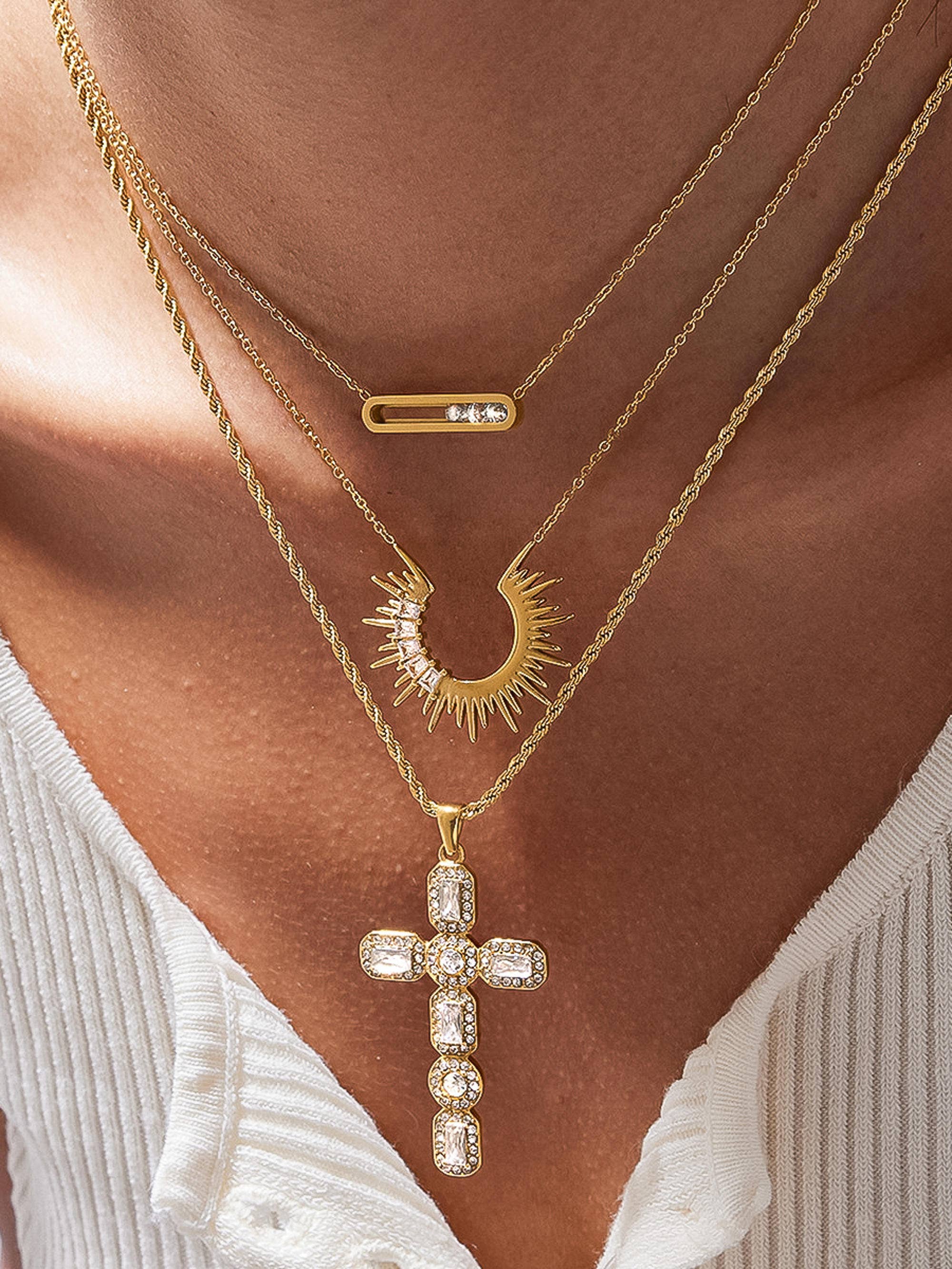 Belrose 18K Gold Non-Tarnish CZ Cross Necklace