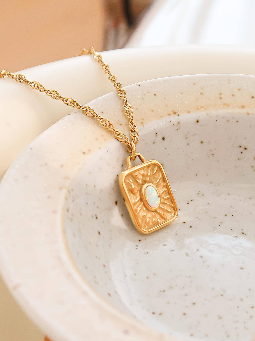 Elaine 18K Non-Tarnish Rectangle Stone Sun Necklace