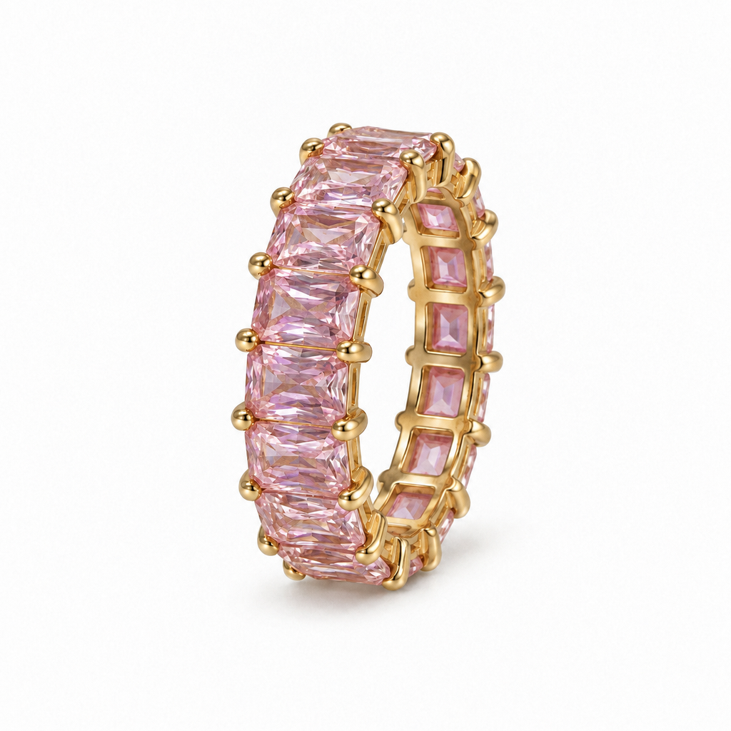Ariel Ring — pink stones and gold setting, hero view