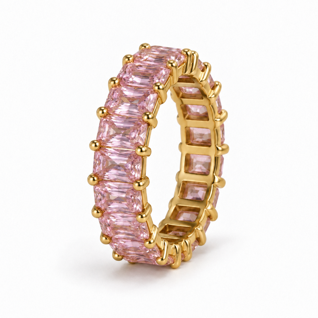 Ariel Ring — pink stones and gold setting, side view