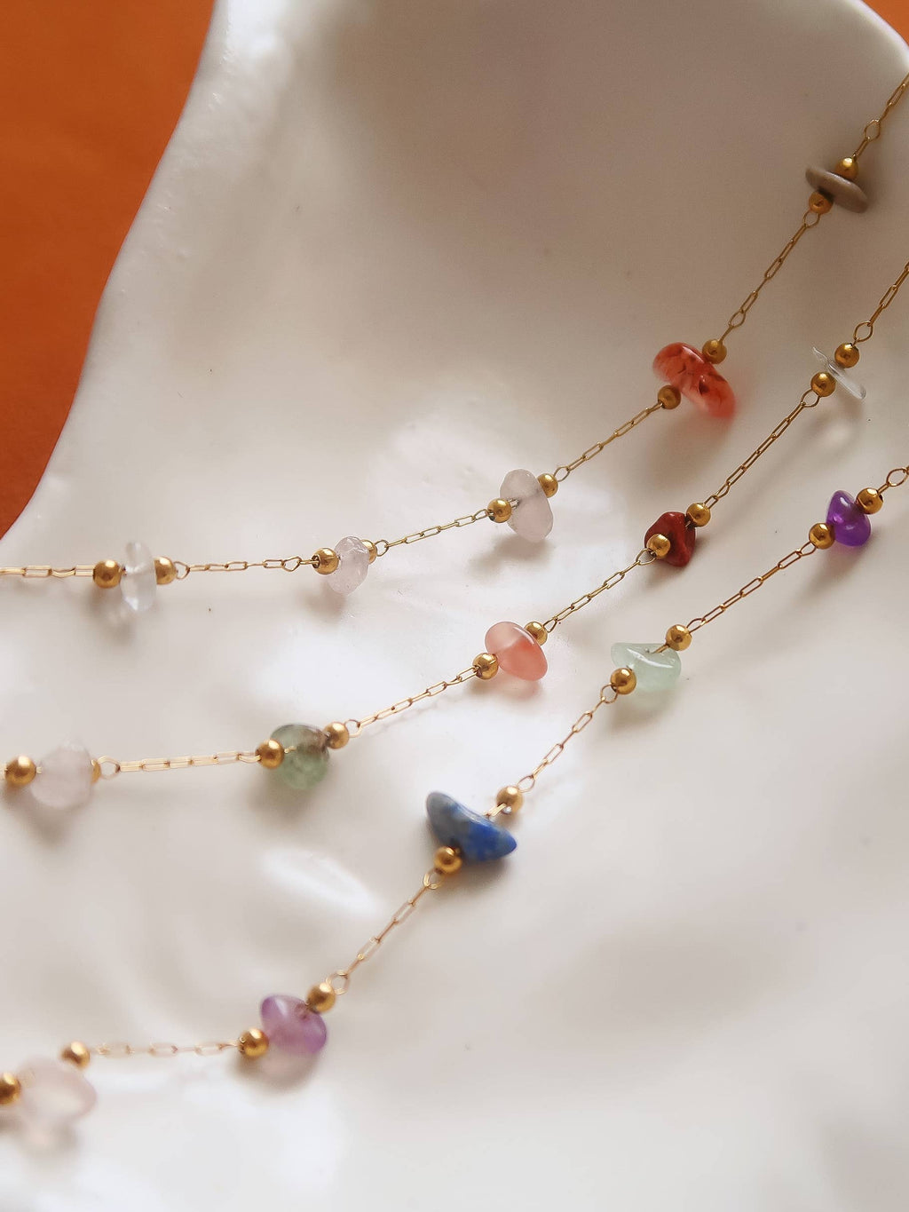 Besse 18K Gold Non-Tarnish Multi Gemstone Necklace, Bracelet