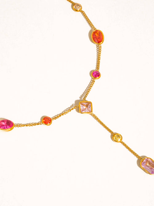 Briennon 18K Gold Non-Tarnish Colorful Beaded Y Necklace