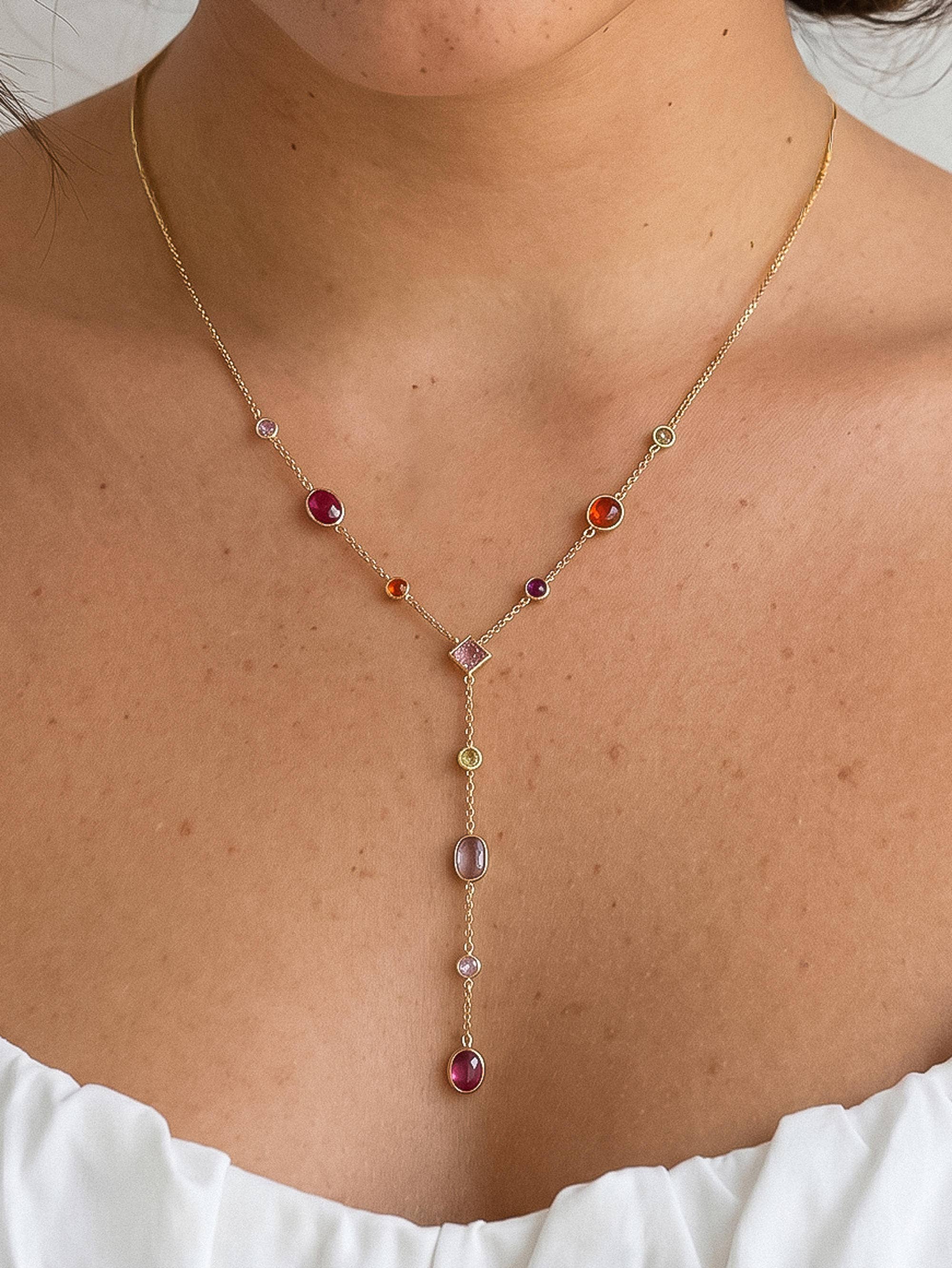 Briennon 18K Gold Non-Tarnish Colorful Beaded Y Necklace