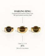 Jenairel engraved ring collection: More Self Love, Darling, and Loved. Rings sold individually.
