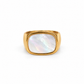 Gabriel gold signet ring with white shell inset on a white background